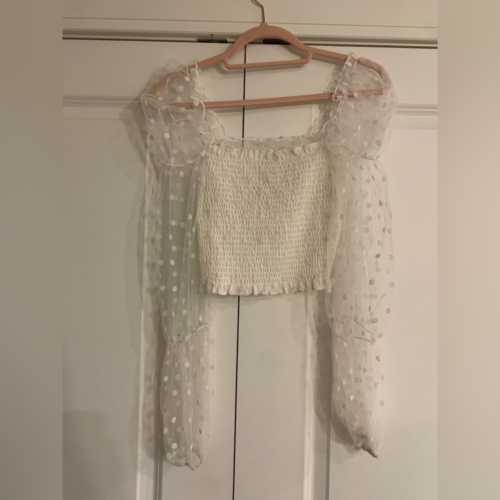 See through back long puff sleeve